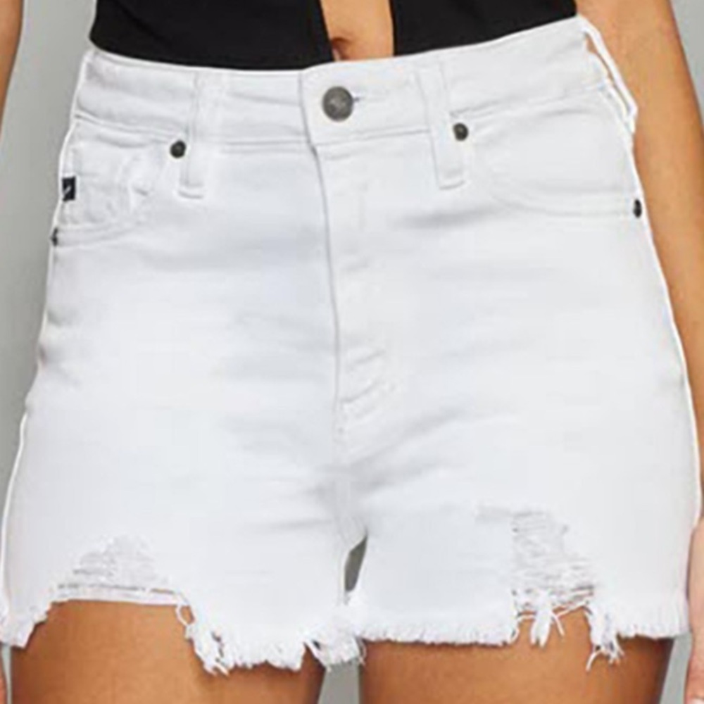 Kancan High Rise Distressed Women's White Denim Shorts. Size 2 XL.